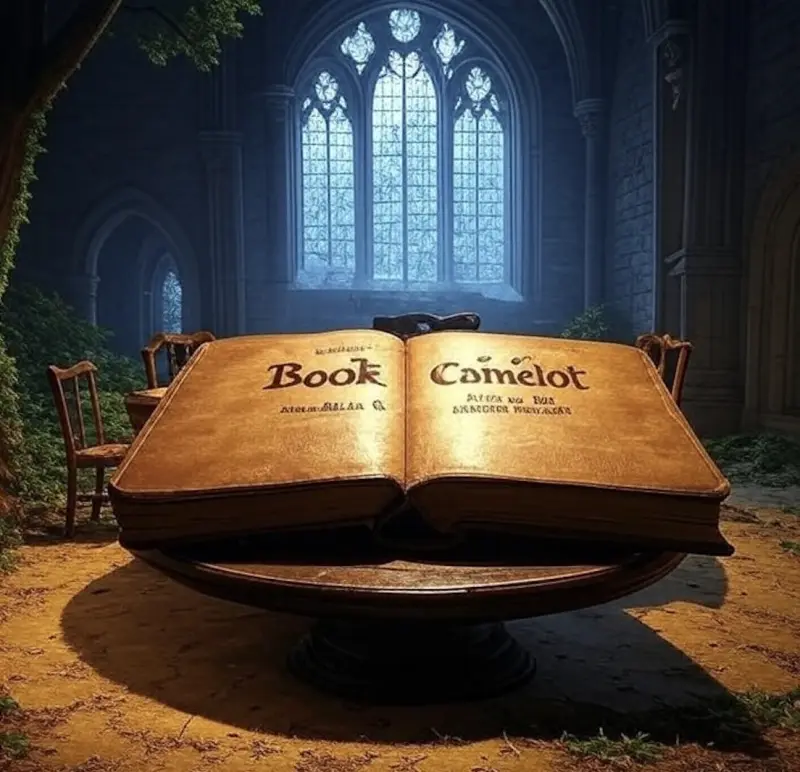 Een opengeslagen boek op een ronde tafel in een kapel